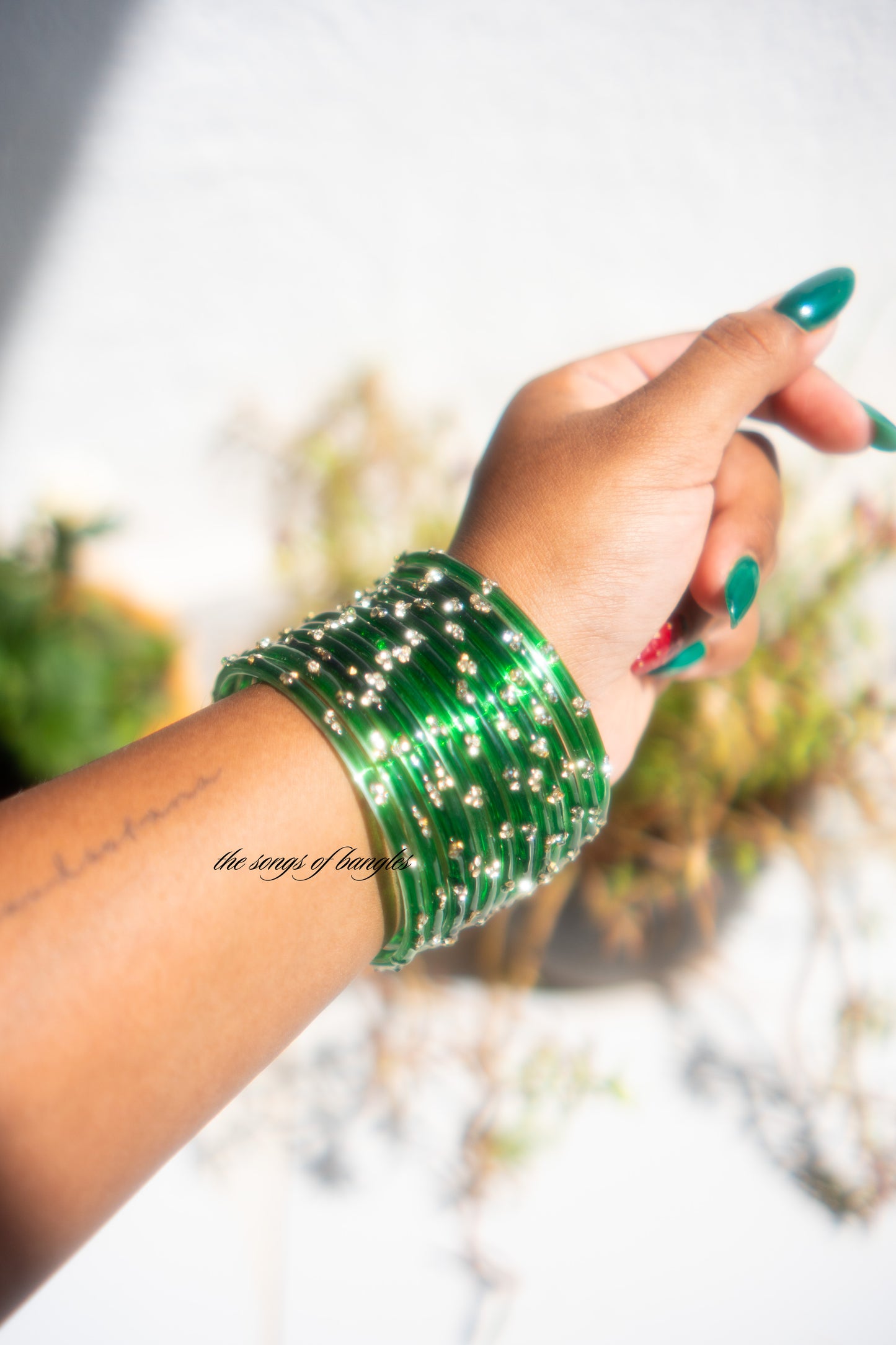 "Monsoon Canopy Green" 3 Stone Glass Bangles (limited special edition)