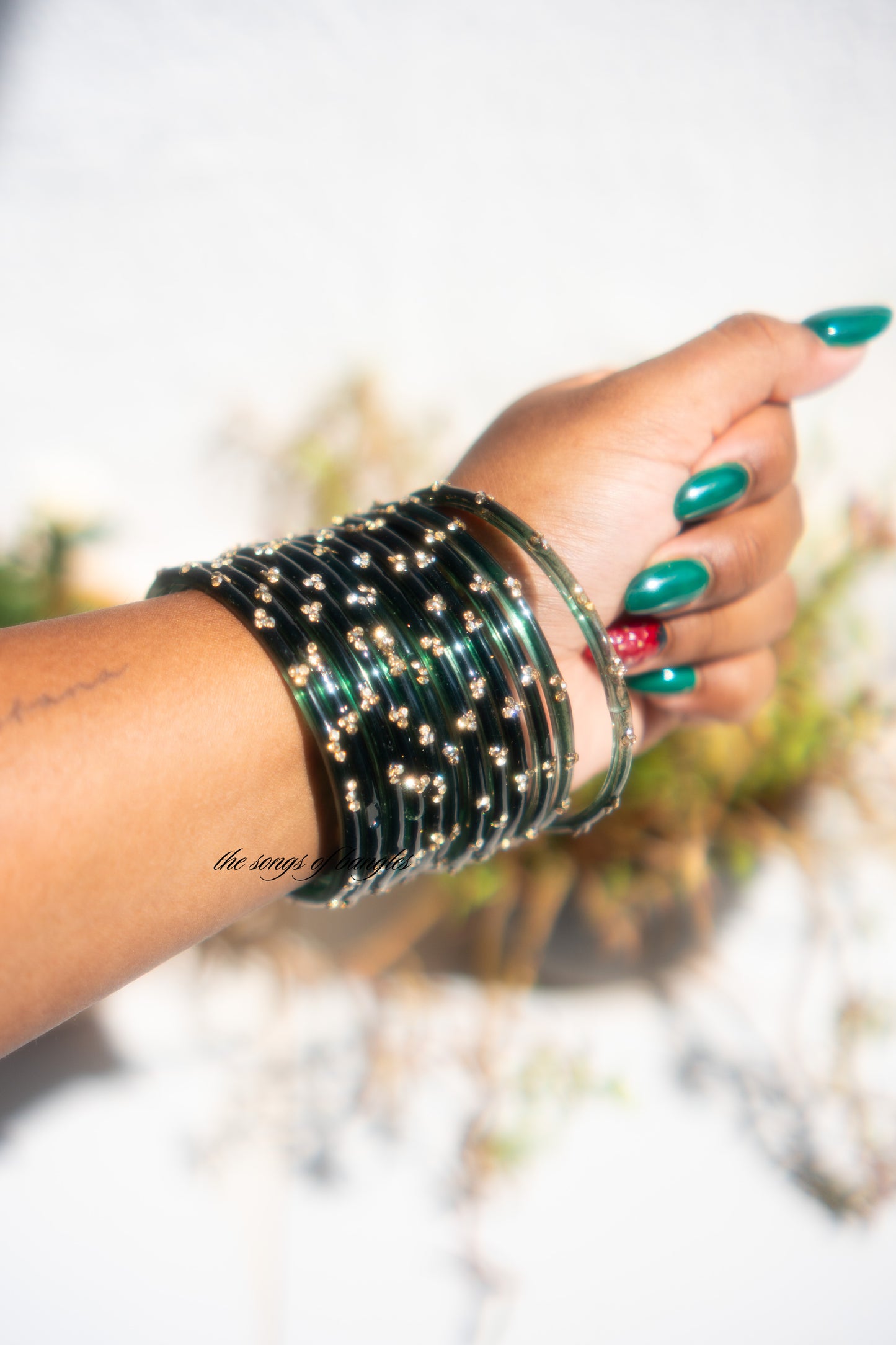 "Deep Green" 3 Stone Glass Bangles