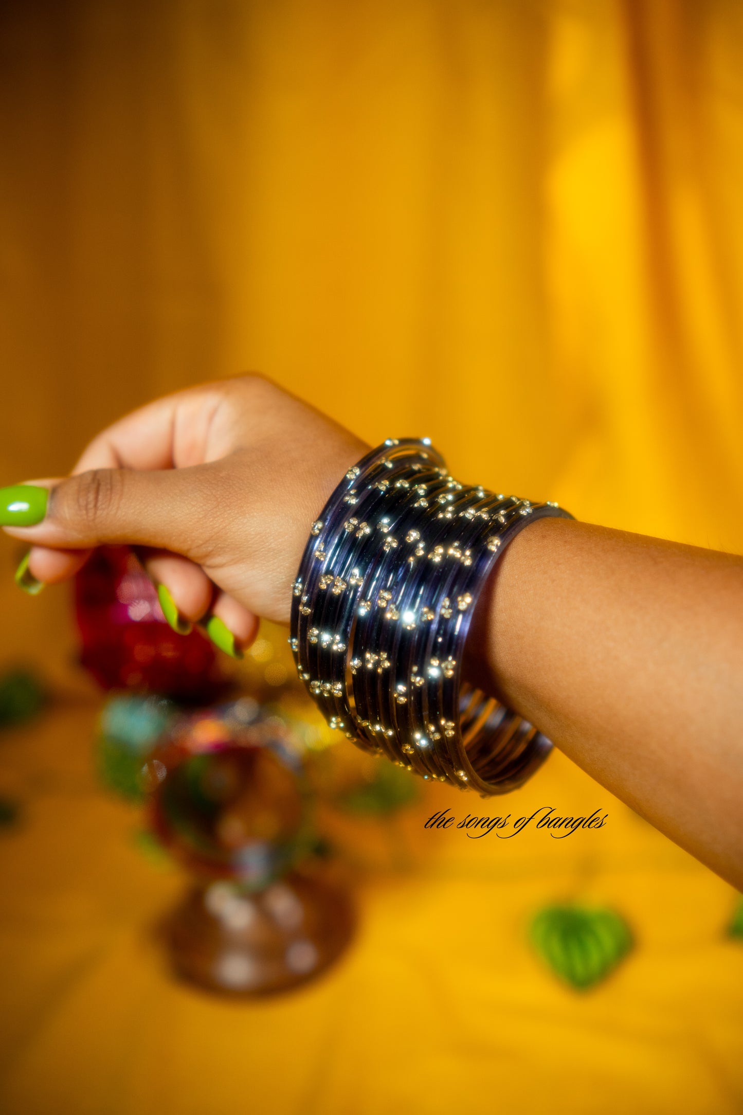 "Dark Knight Blue" 3 Stone Glass Bangles