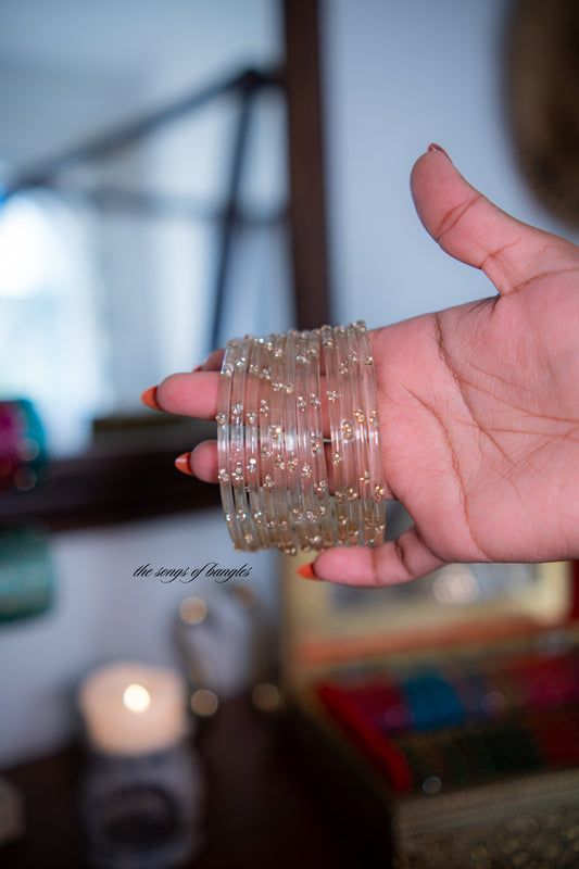 "Ivory" 3 Stone Glass Bangles