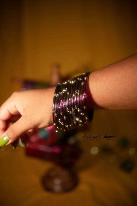 "Dark Wine" 3 Stone Glass Bangles