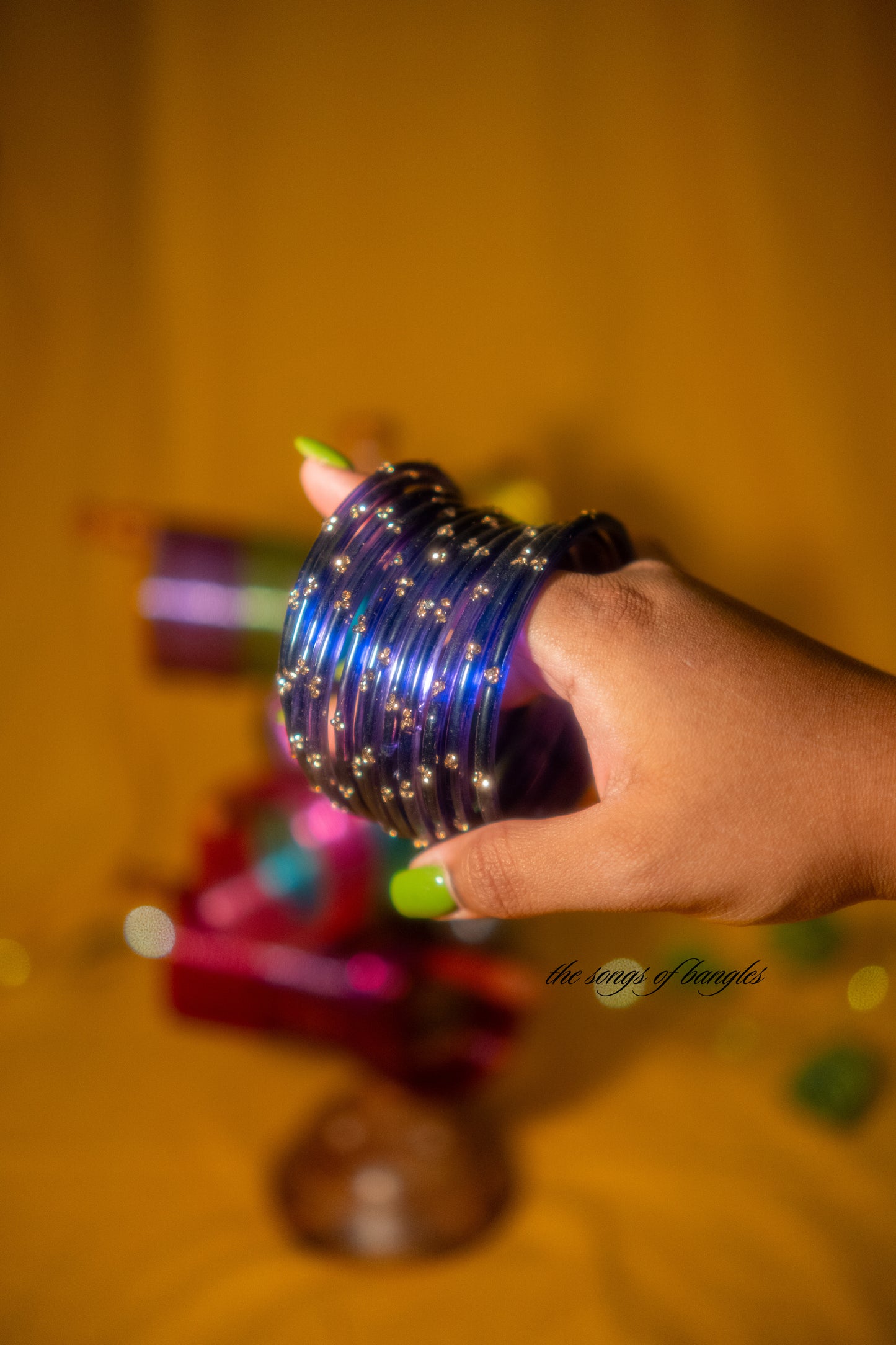"Electric Blue" 3 Stone Glass Bangles