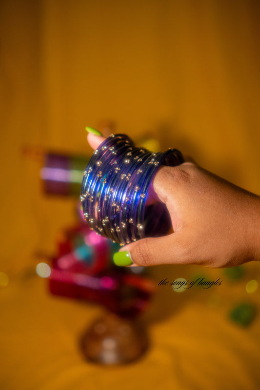 "Electric Blue" 3 Stone Glass Bangles