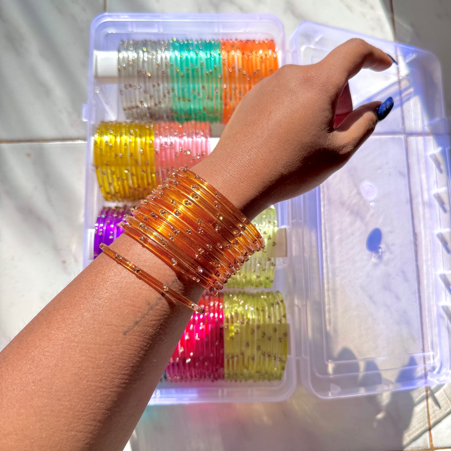 "Transparent Orange" 3 Stone Glass Bangles