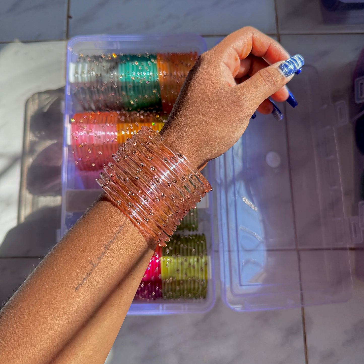 "Pink Salt" 3 Stone Glass Bangles