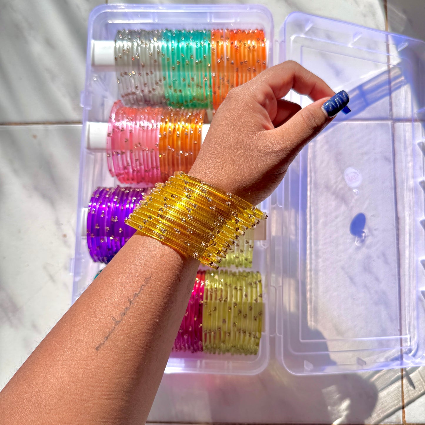 "Raw Mango" 3 Stone Glass Bangles