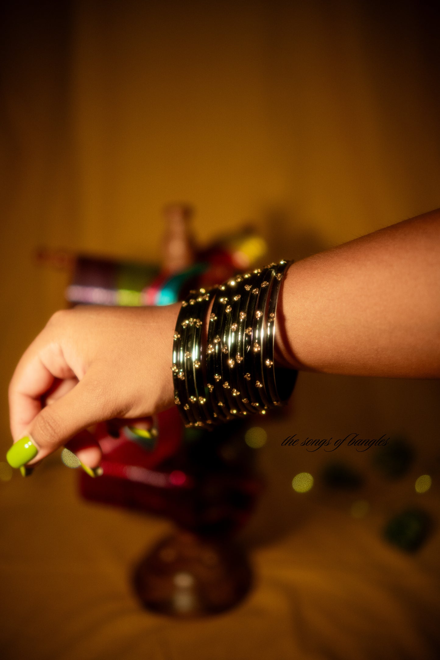 "Charcoal" 3 Stone Glass Bangles