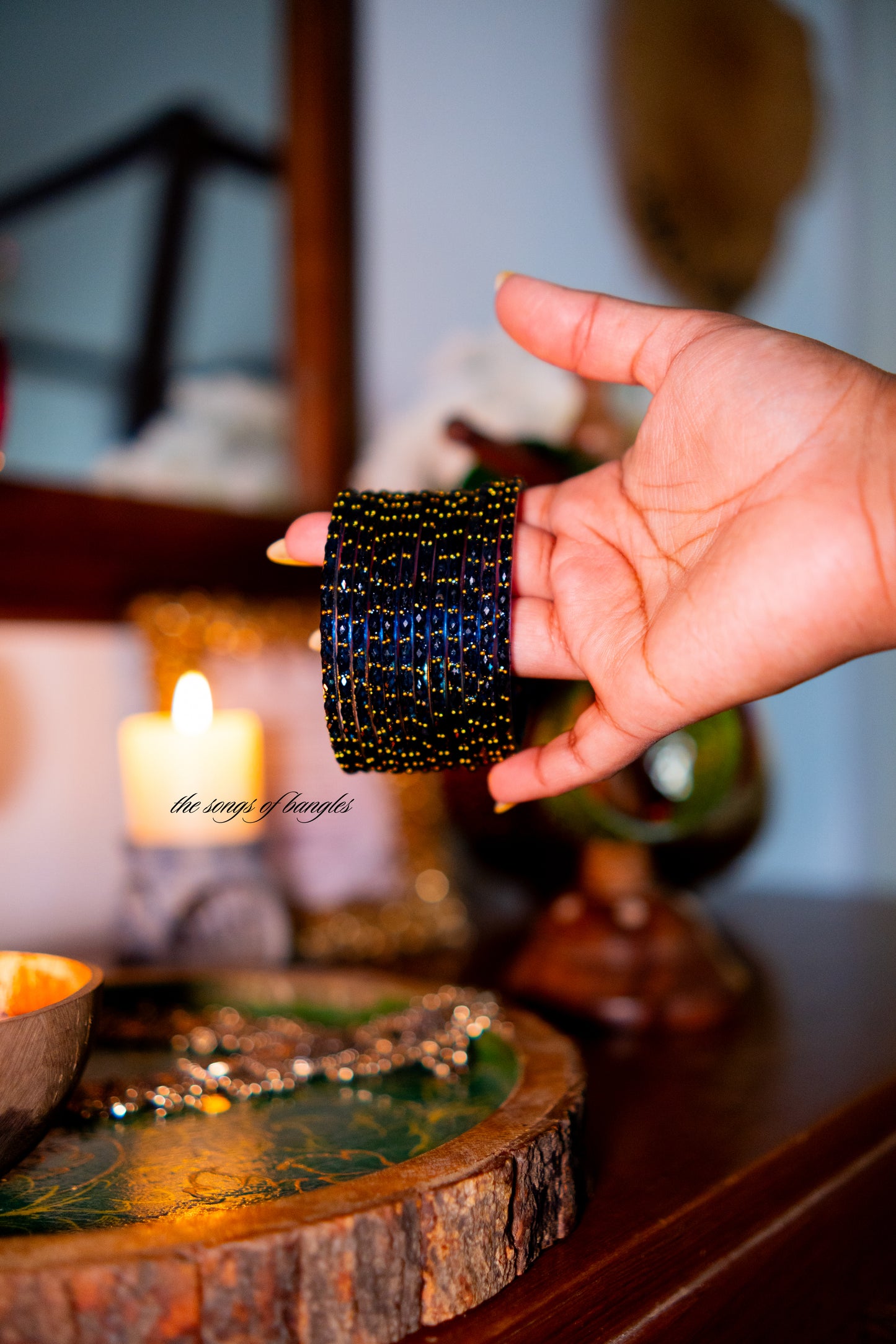 "Indigo" Gold Dewdrop Glass Bangles