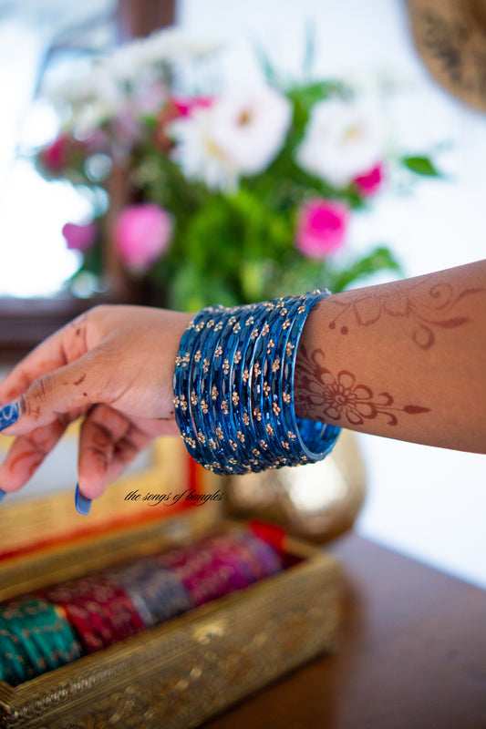 "Indigo" Stone Dotted Glass Bangles