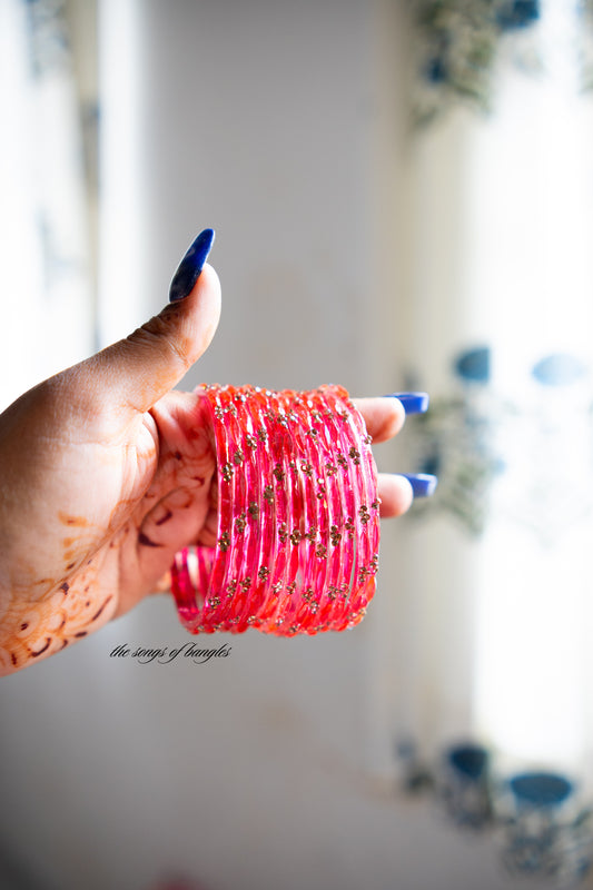 "Pink" Stone Dotted Glass Bangles