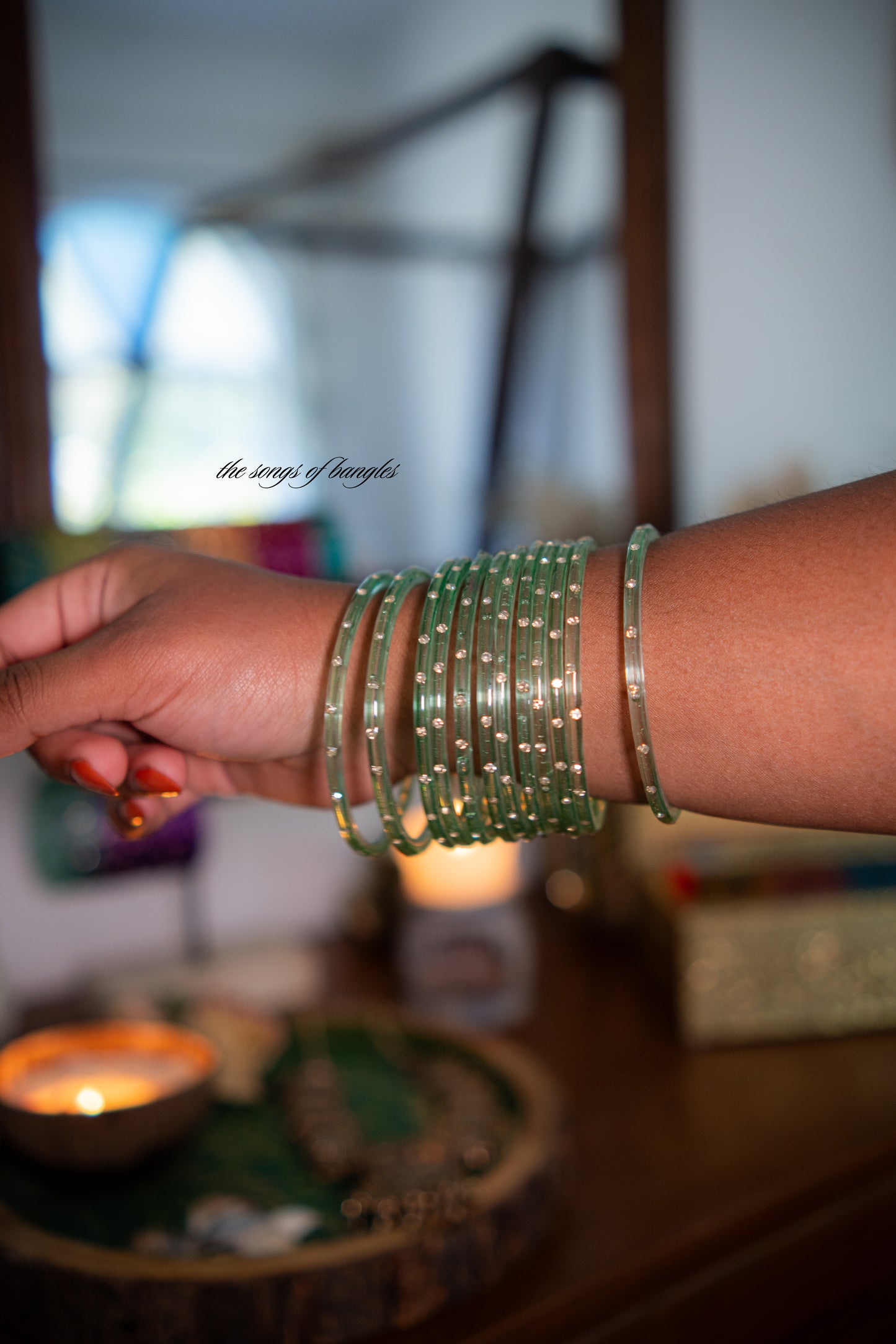 "Pastel Green" Stone Glass Bangles