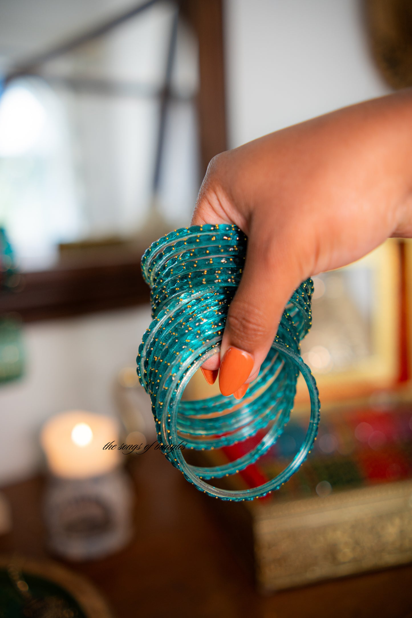 "Crystal Teal" Golddrop Glass Bangles