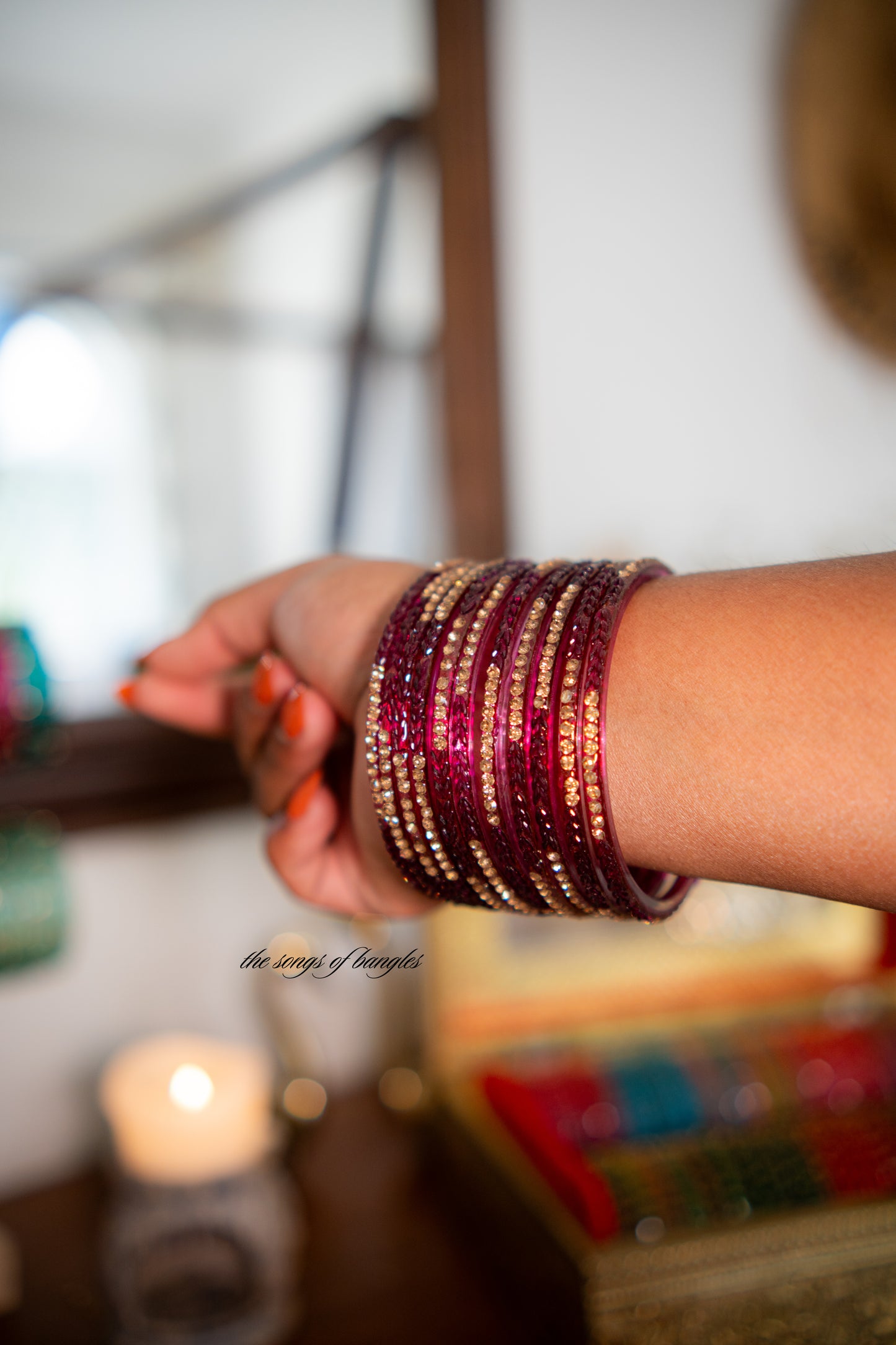 "Wine" Stone Studded Glass Bangles