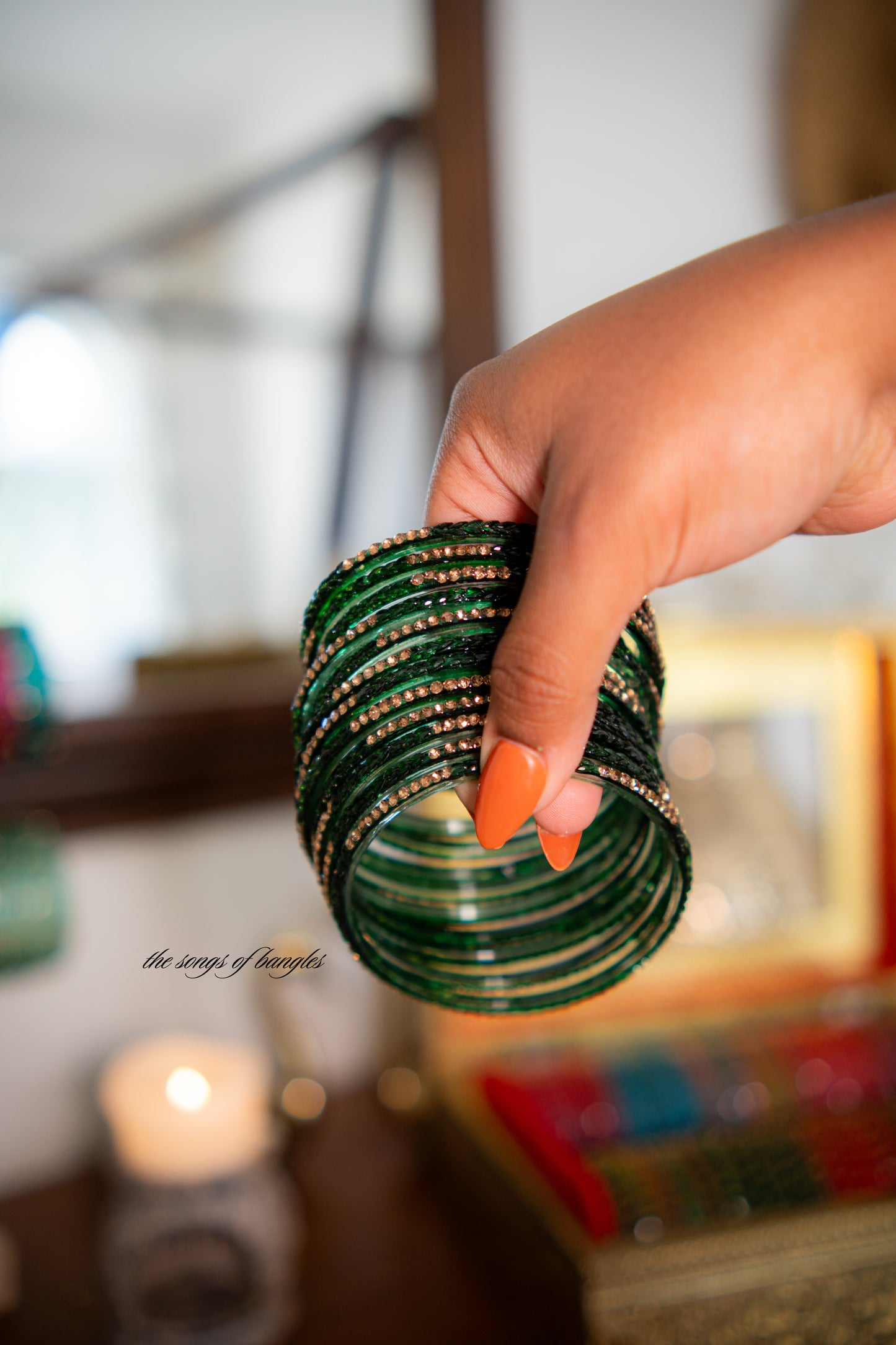 "Green Forest" Stone Studded Glass Bangles