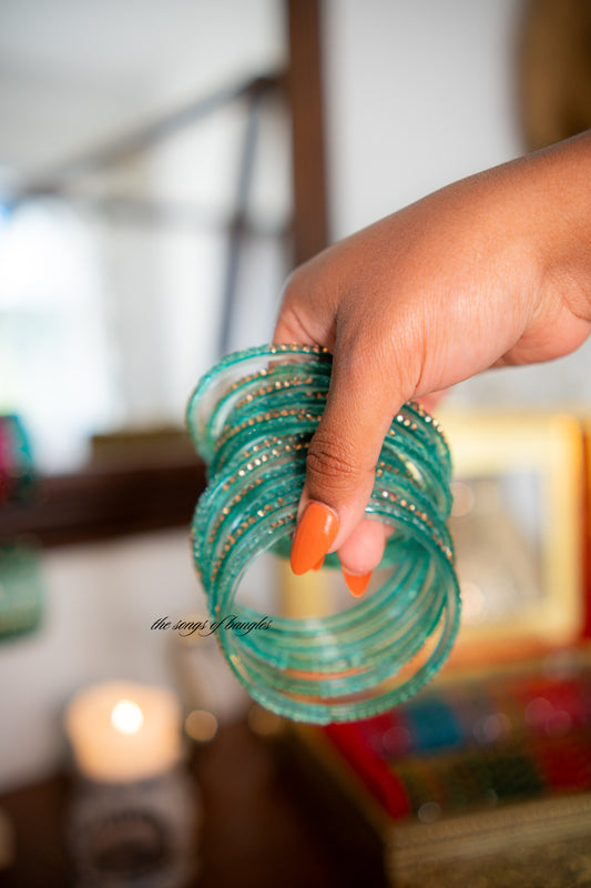 "Freshwater" Stone Studded Glass Bangles