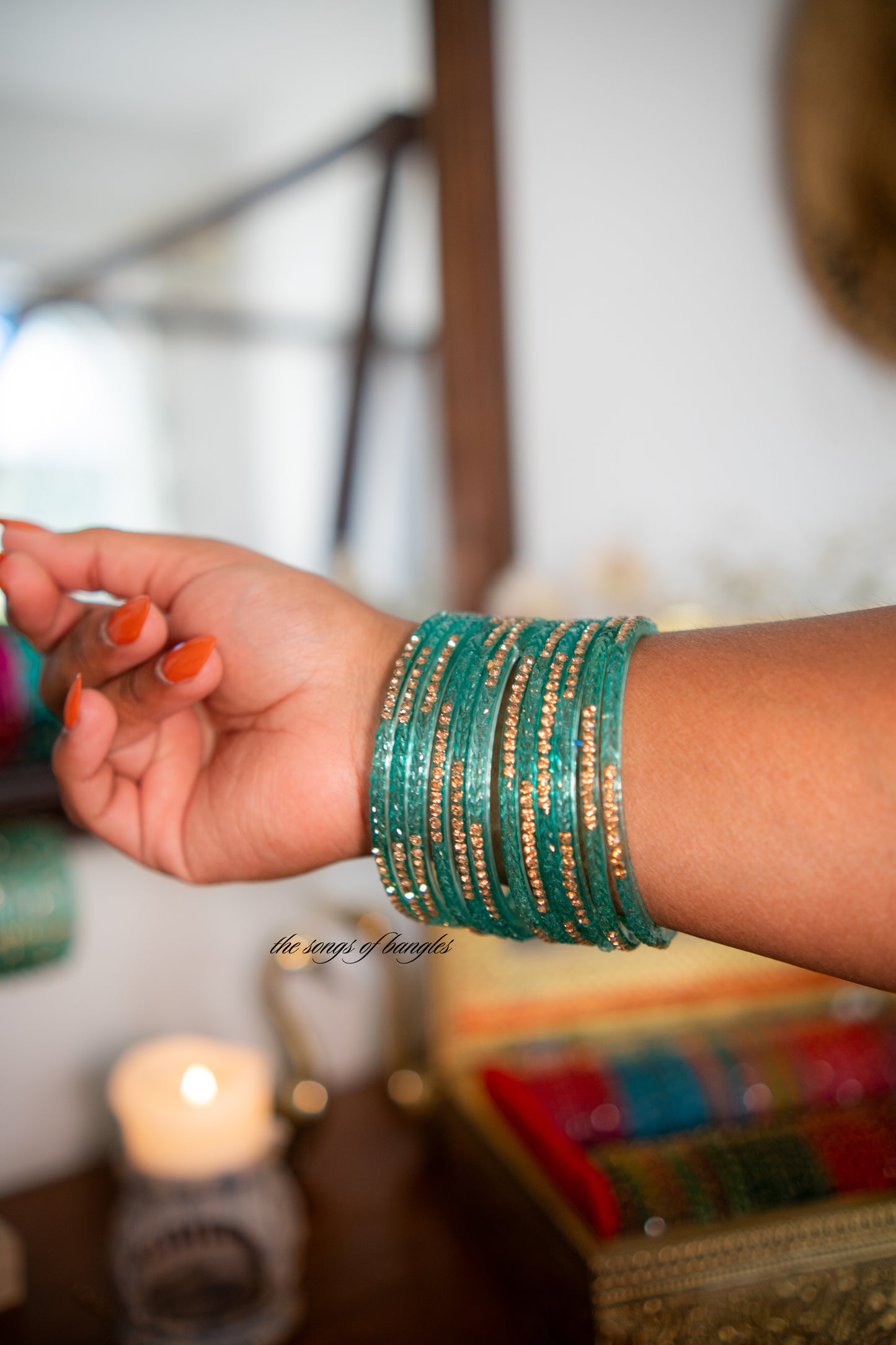 "Freshwater" Stone Studded Glass Bangles
