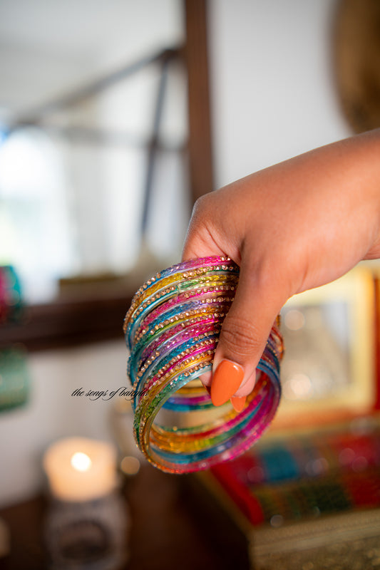 "Rainbow" Stone Studded Glass Bangles