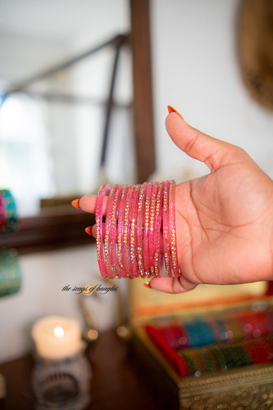 "Pink Princess" Stone Studded Glass Bangles