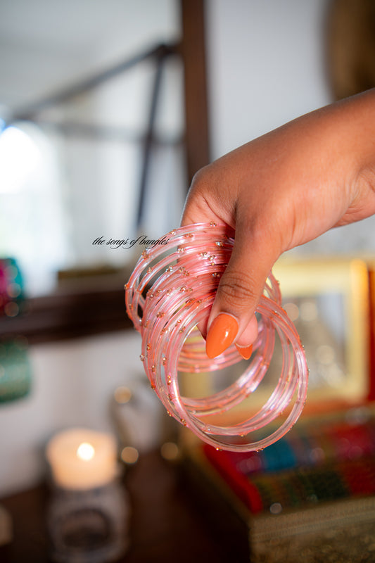 "Coral Reef Pink" 3 Stone Glass Bangles