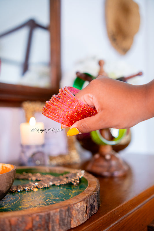 "Peachy" Gold Dewdrop Glass Bangles