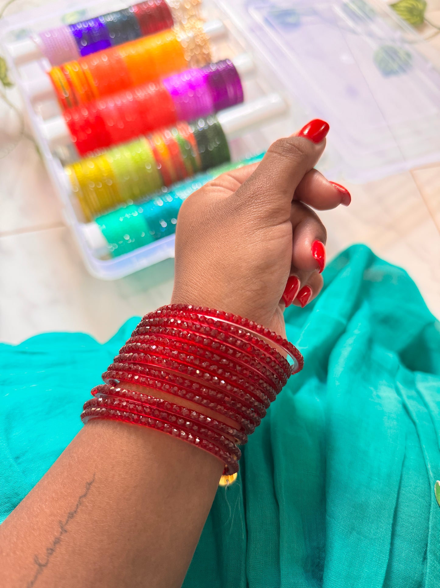 "Red" Raindrop Glass Bangles
