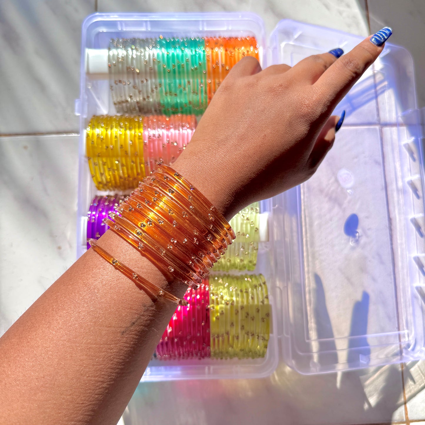 "Transparent Orange" 3 Stone Glass Bangles