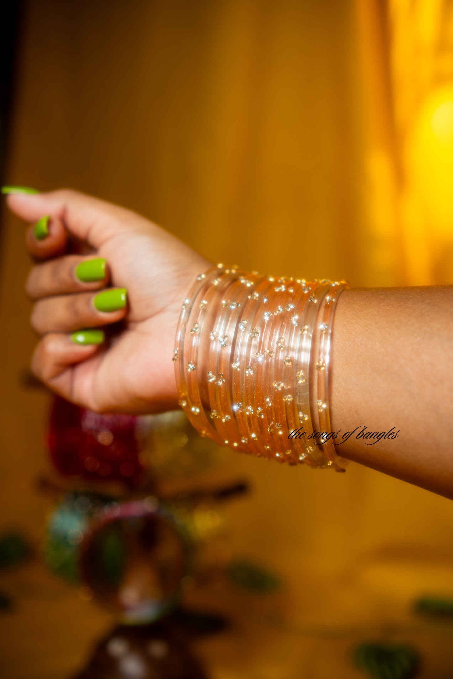 "Peachy" 3 Stone Glass Bangles