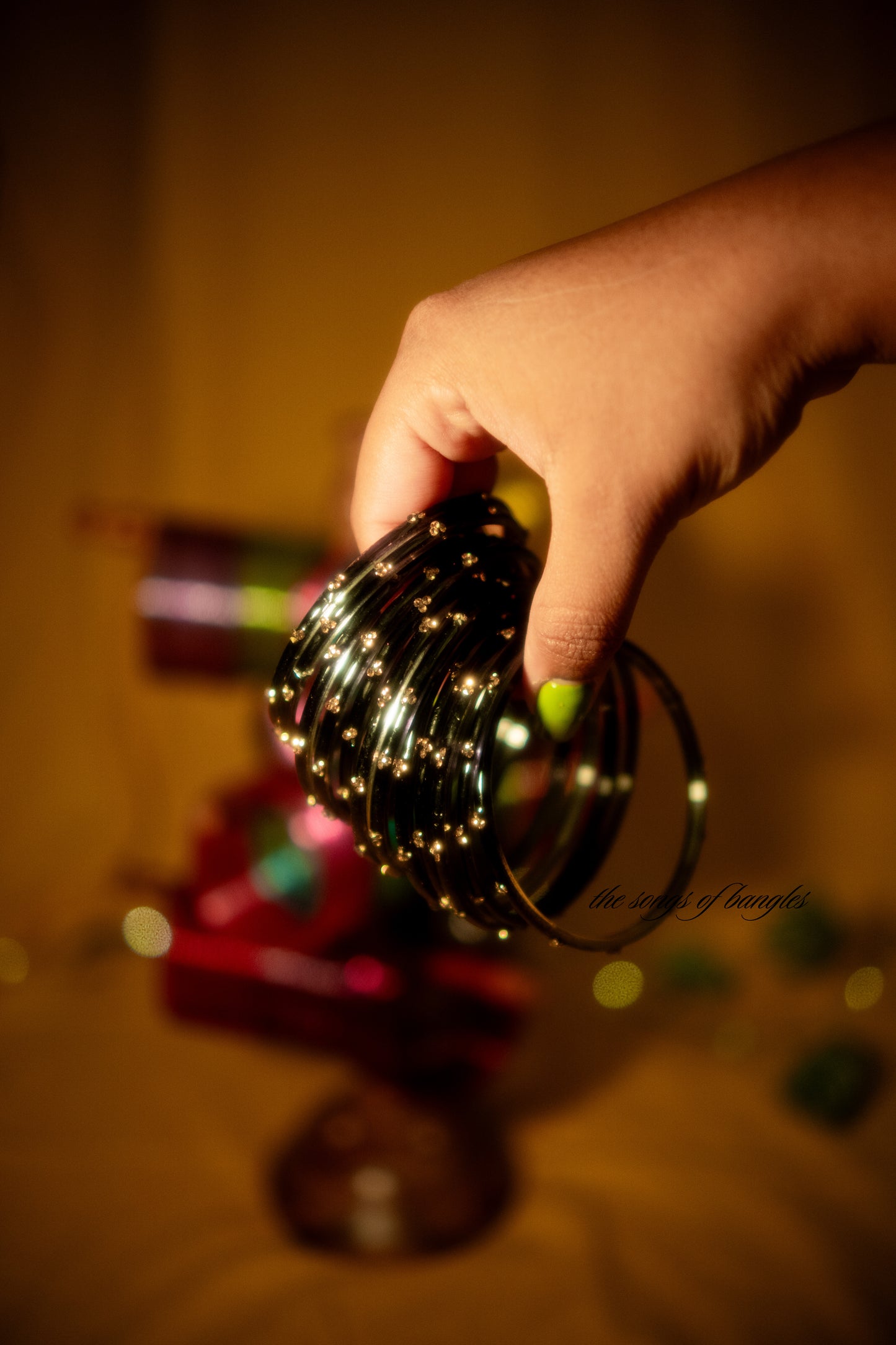 "Charcoal" 3 Stone Glass Bangles