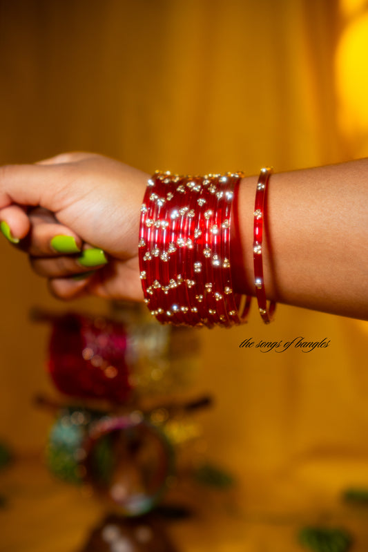 "RED" 3 Stone Glass Bangles