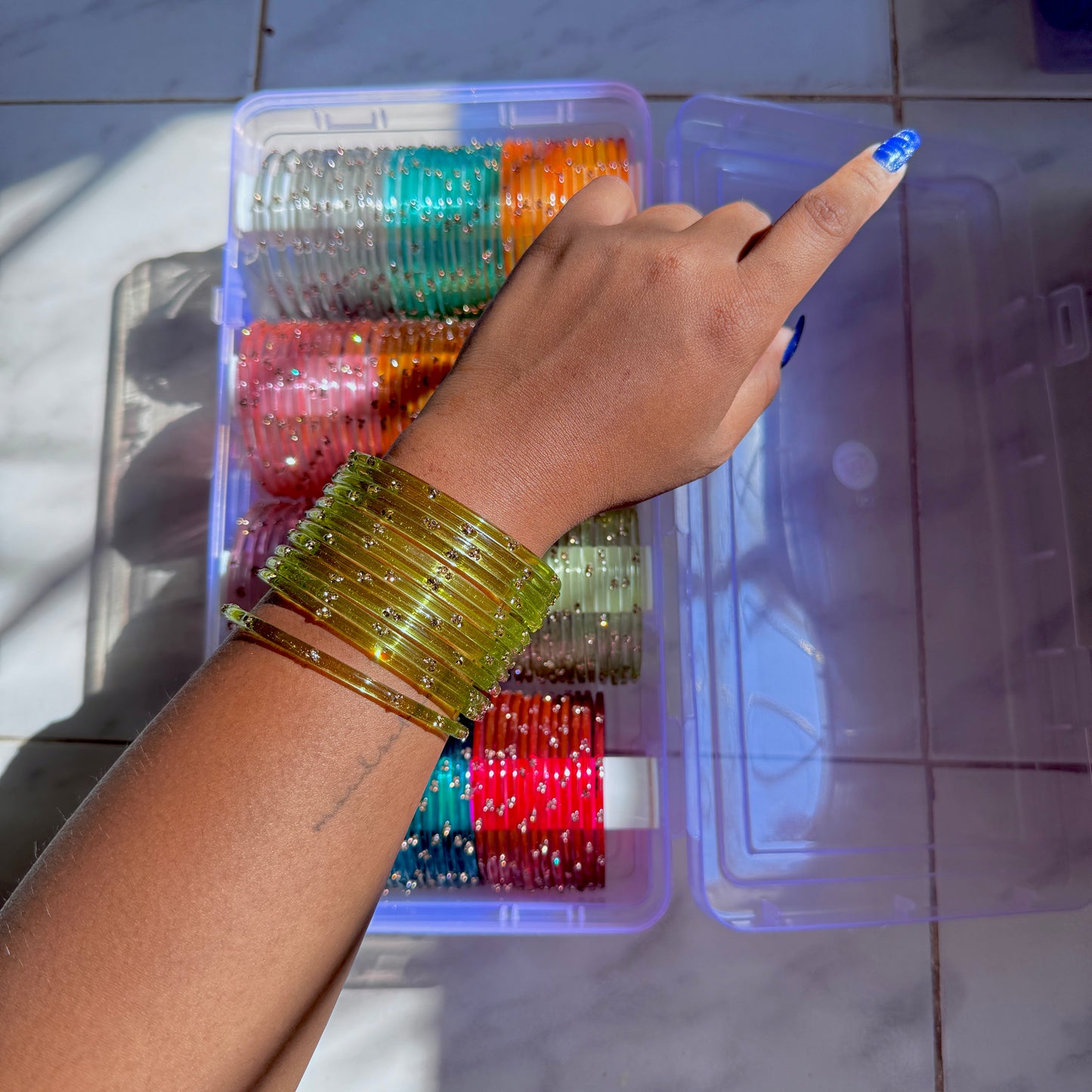 "Deep Forest" 3 Stone Glass Bangles