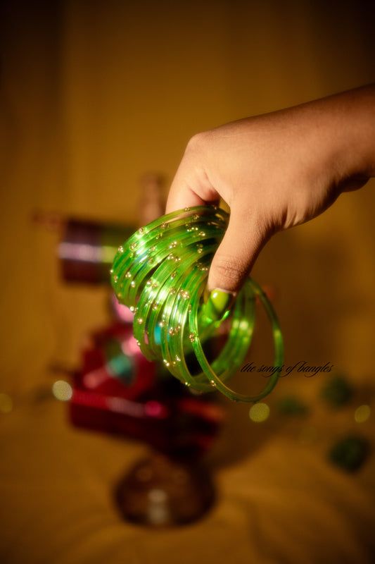 "Electric Green" 3 Stone Glass Bangles