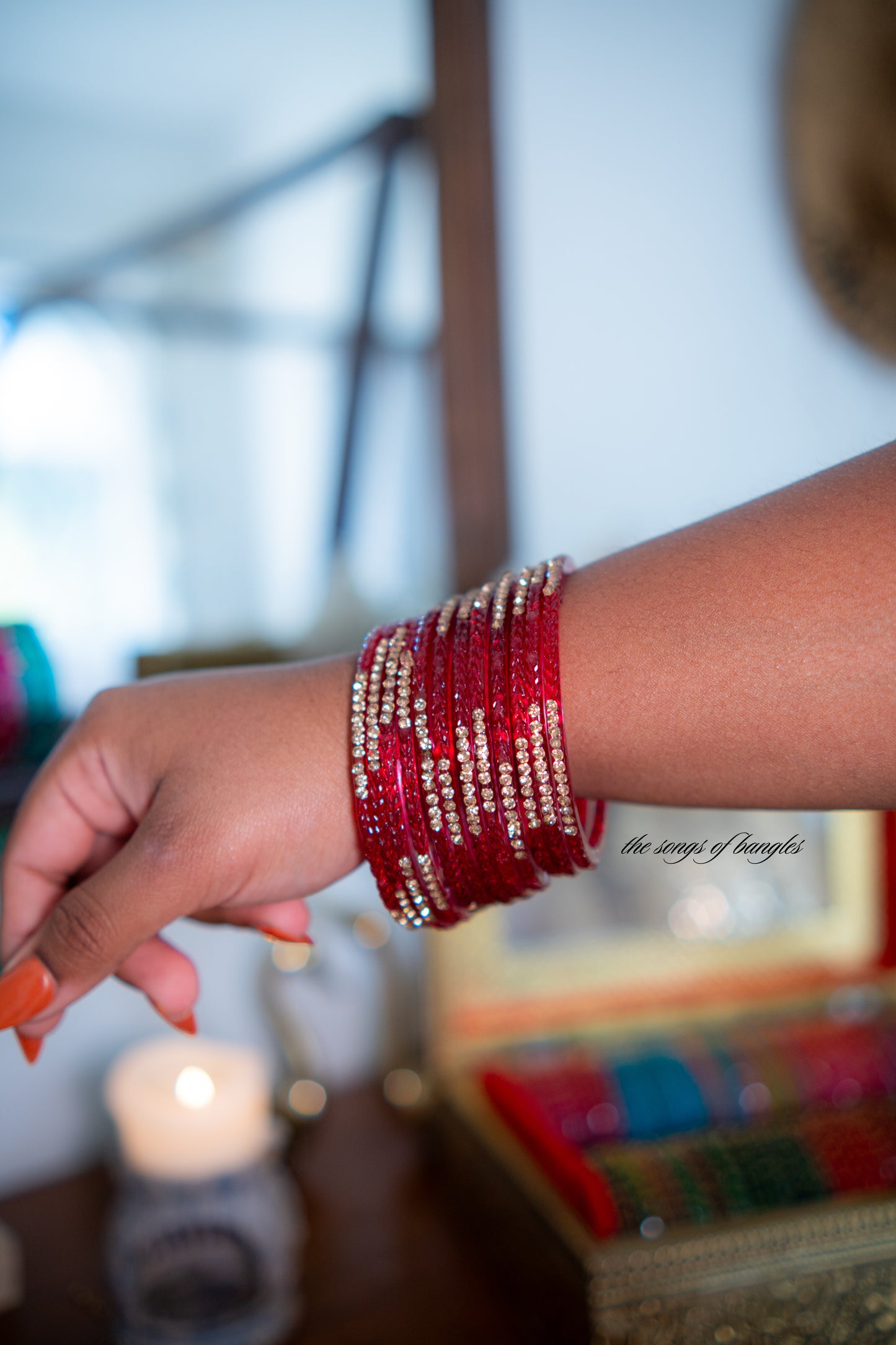 "Strawberry" Stone Studded Glass Bangles
