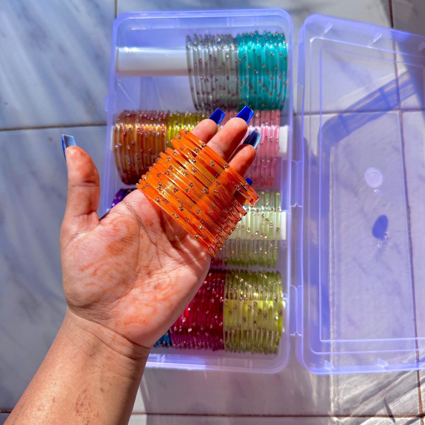 "Marigold Fire Orange" 3 Stone Glass Bangles