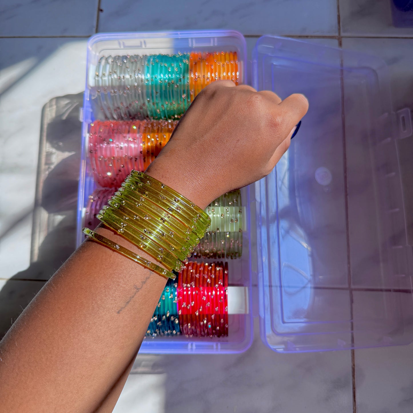 "Deep Forest" 3 Stone Glass Bangles