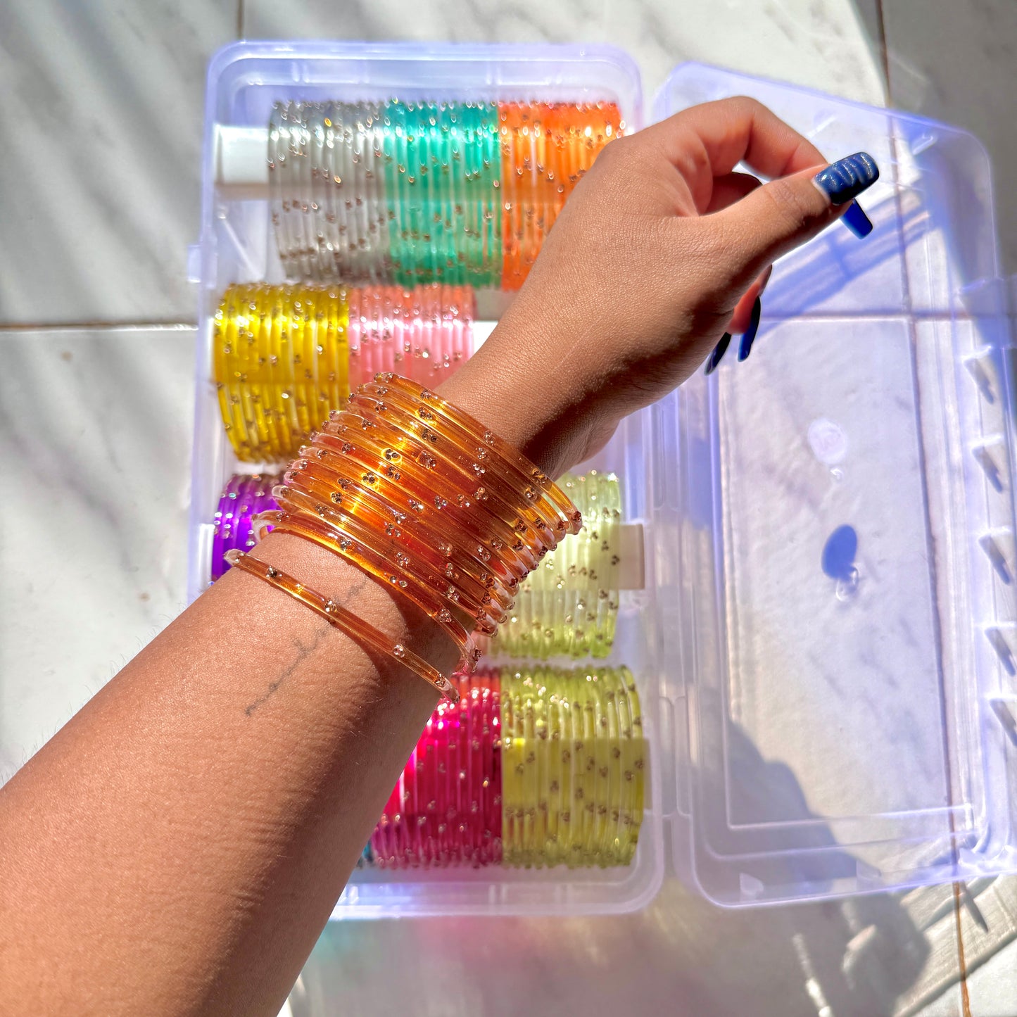 "Transparent Orange" 3 Stone Glass Bangles