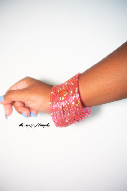 "Pink" Stone Dotted Glass Bangles