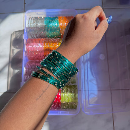 Blue “002” 3 Stone Glass Bangles