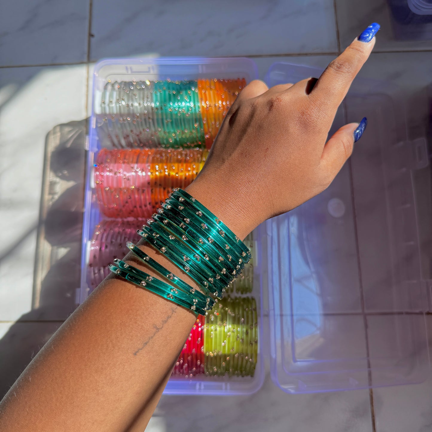 Blue “002” 3 Stone Glass Bangles