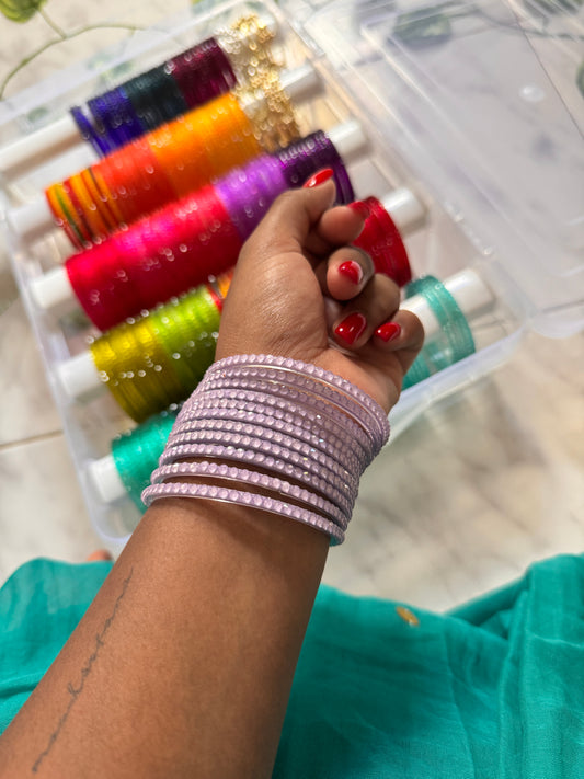 "Embossed Lilac" Raindrop Glass Bangles
