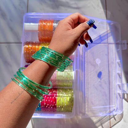 "Transparent Blue" 3 Stone Glass Bangles