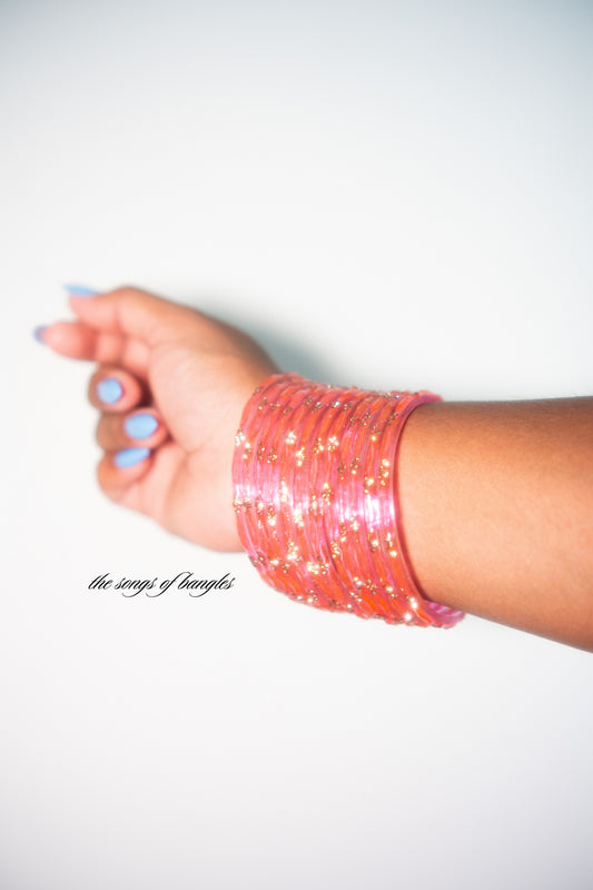 "Pink" Stone Dotted Glass Bangles