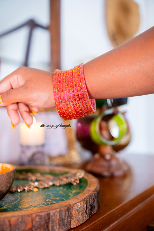 "Peachy" Gold Dewdrop Glass Bangles
