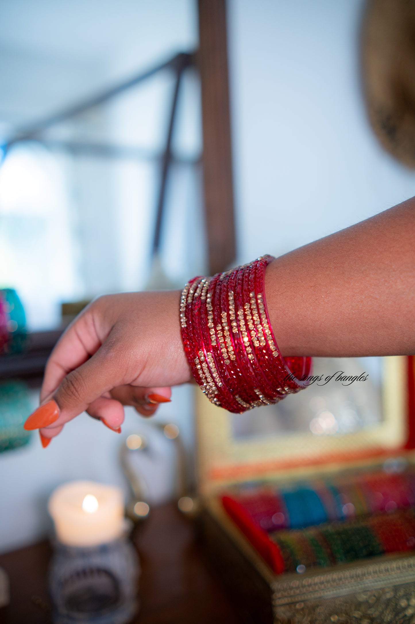 "Strawberry" Stone Studded Glass Bangles