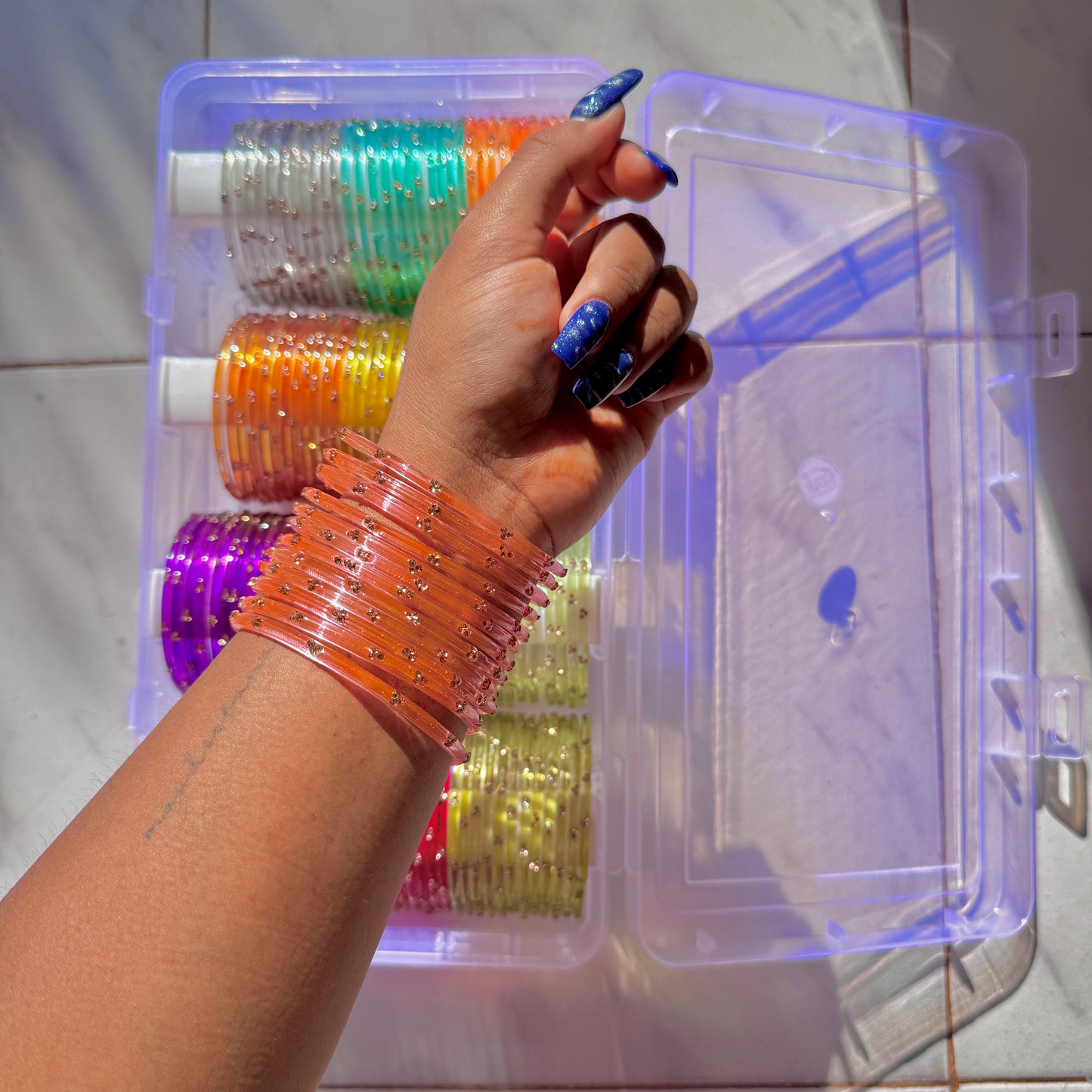 "Coral Reef Pink" 3 Stone Glass Bangles