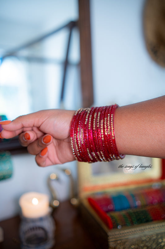 "Strawberry" Stone Studded Glass Bangles