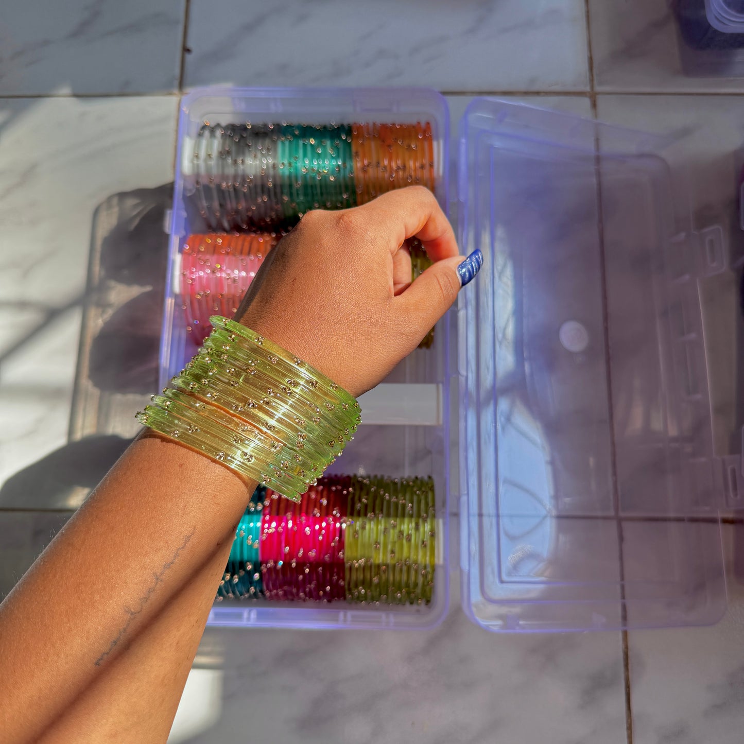 "Morning Dew" 3 Stone Glass Bangles