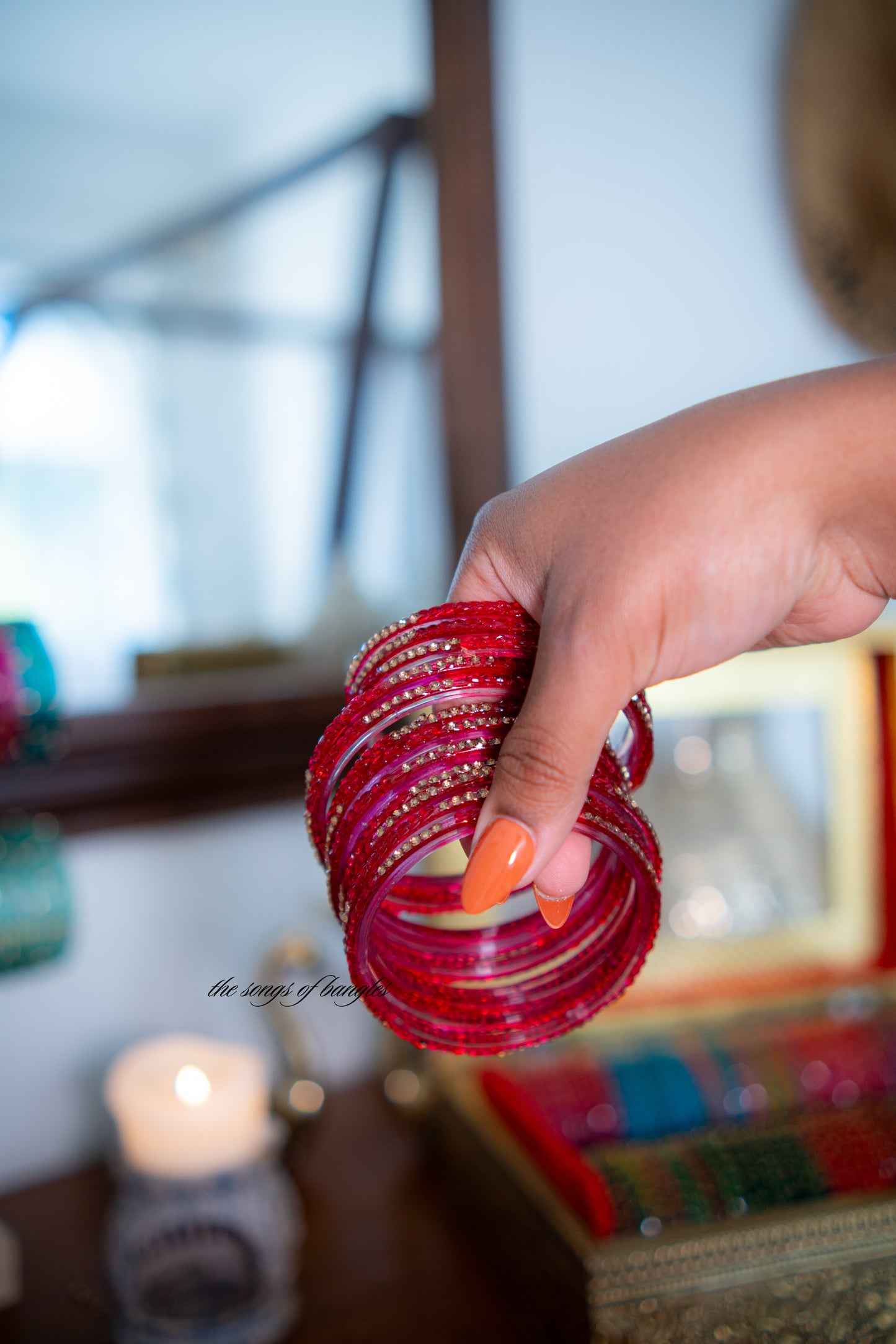 "Strawberry" Stone Studded Glass Bangles