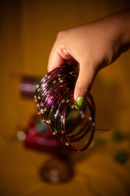 "Dark Wine" 3 Stone Glass Bangles
