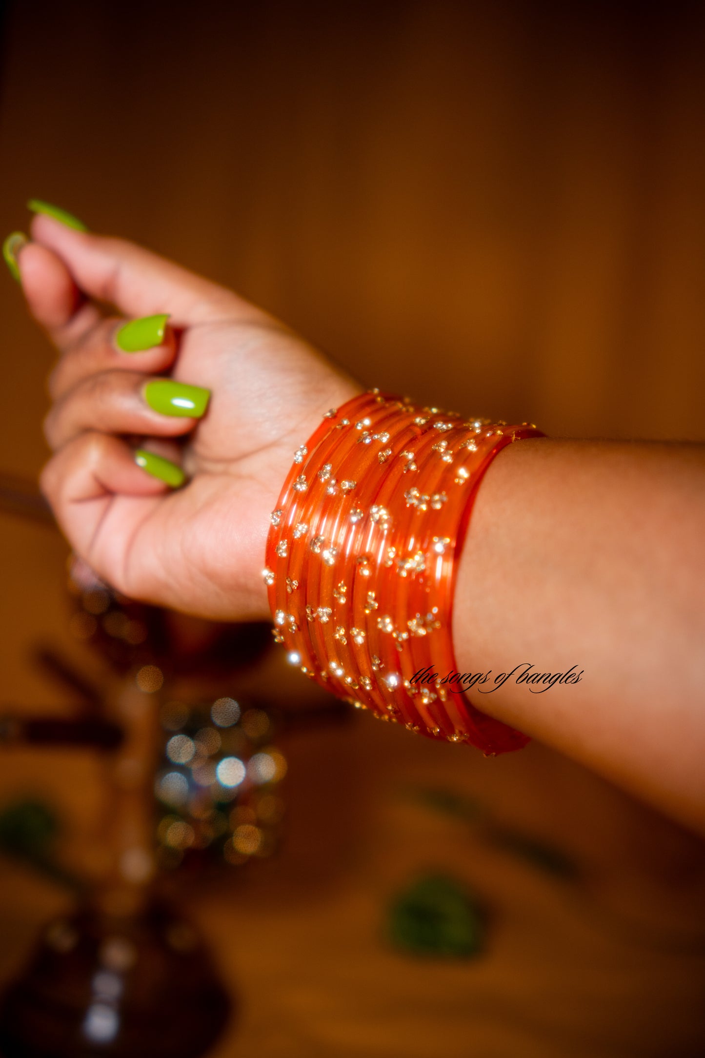 "Tangerine" 3 Stone Glass Bangles