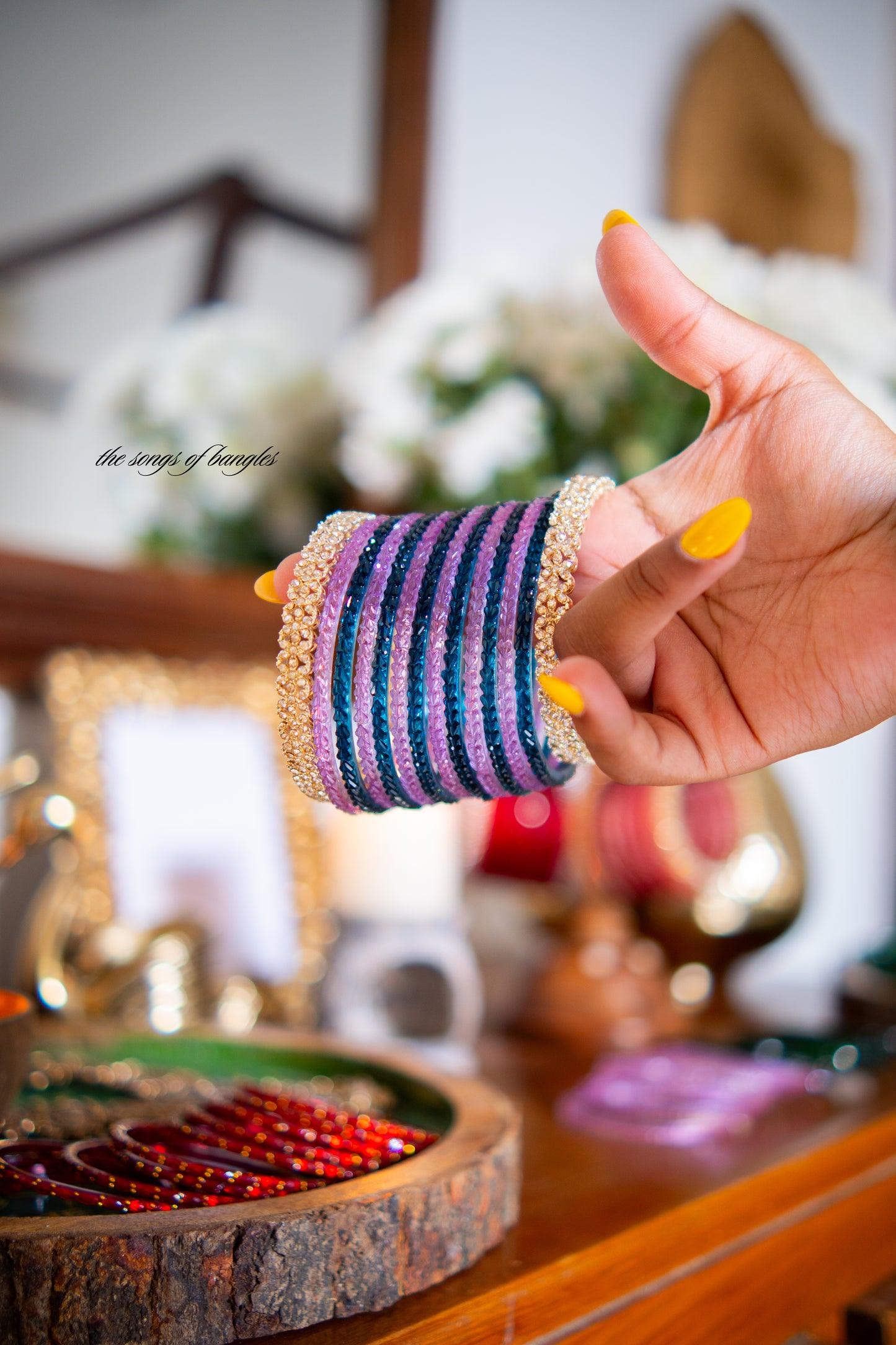 "Candycane" Heartdrop Glass Bangles in Mauve & Azure